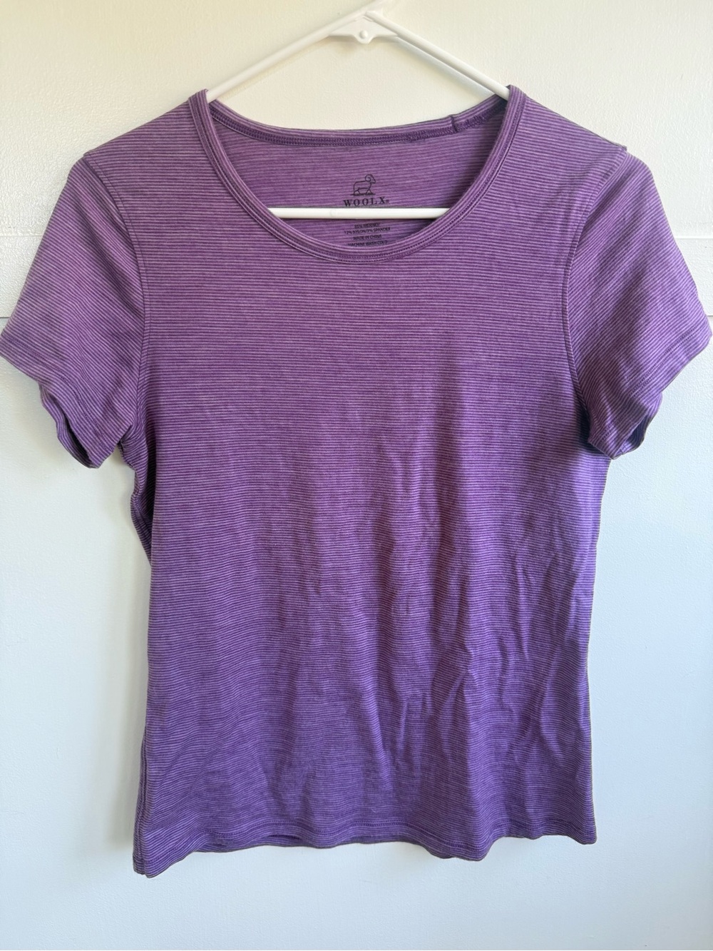 WoolX Addie Crew Neck Tee Purple Women’s Medium Ultralight Merino Wool DuraLite